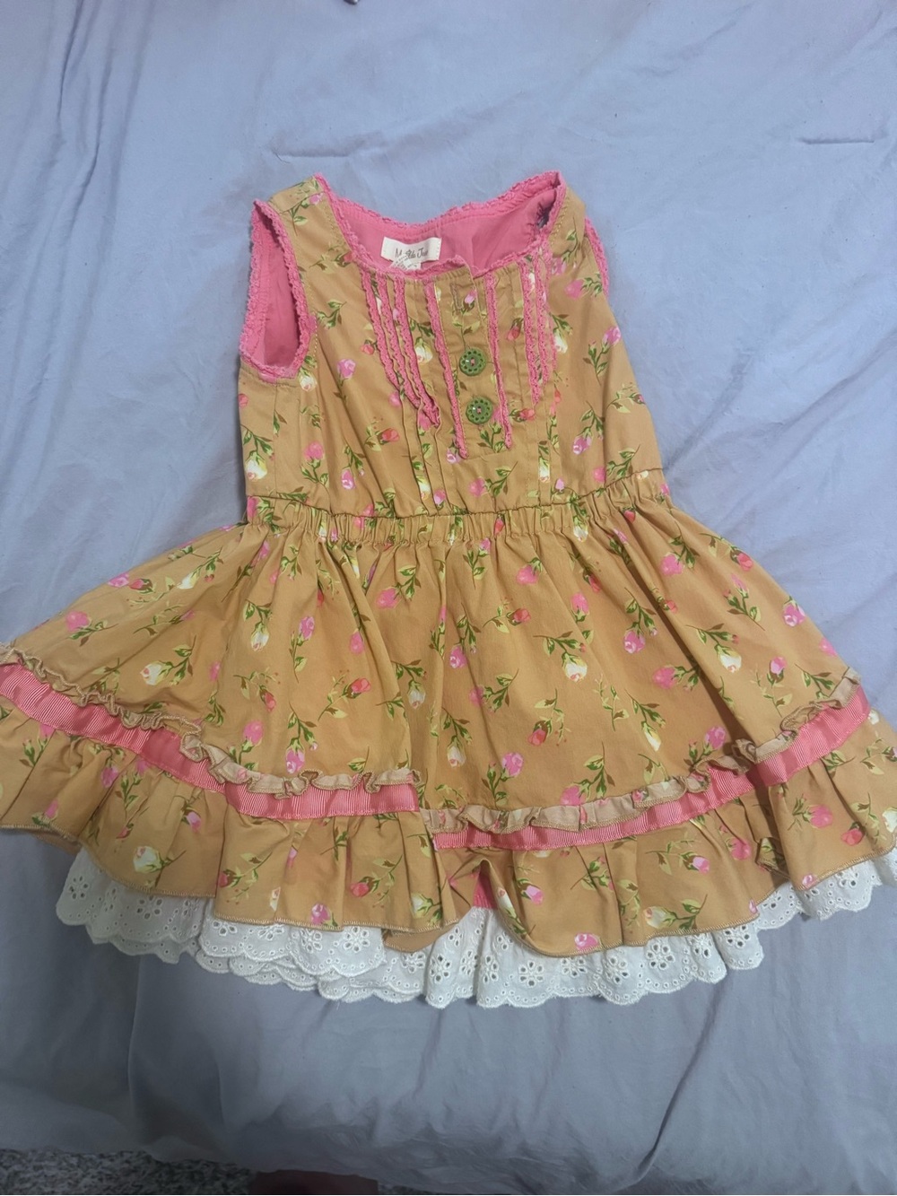 Matilda Jane Pink & Tan Floral Ruffle Dress